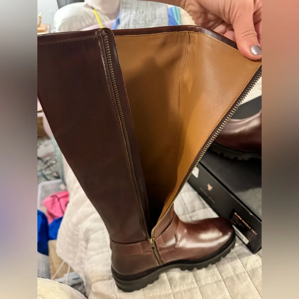 NWT in Box Frye Olivia Buckle Tall Boots - Bourbon (Deep Burgundy Brown)